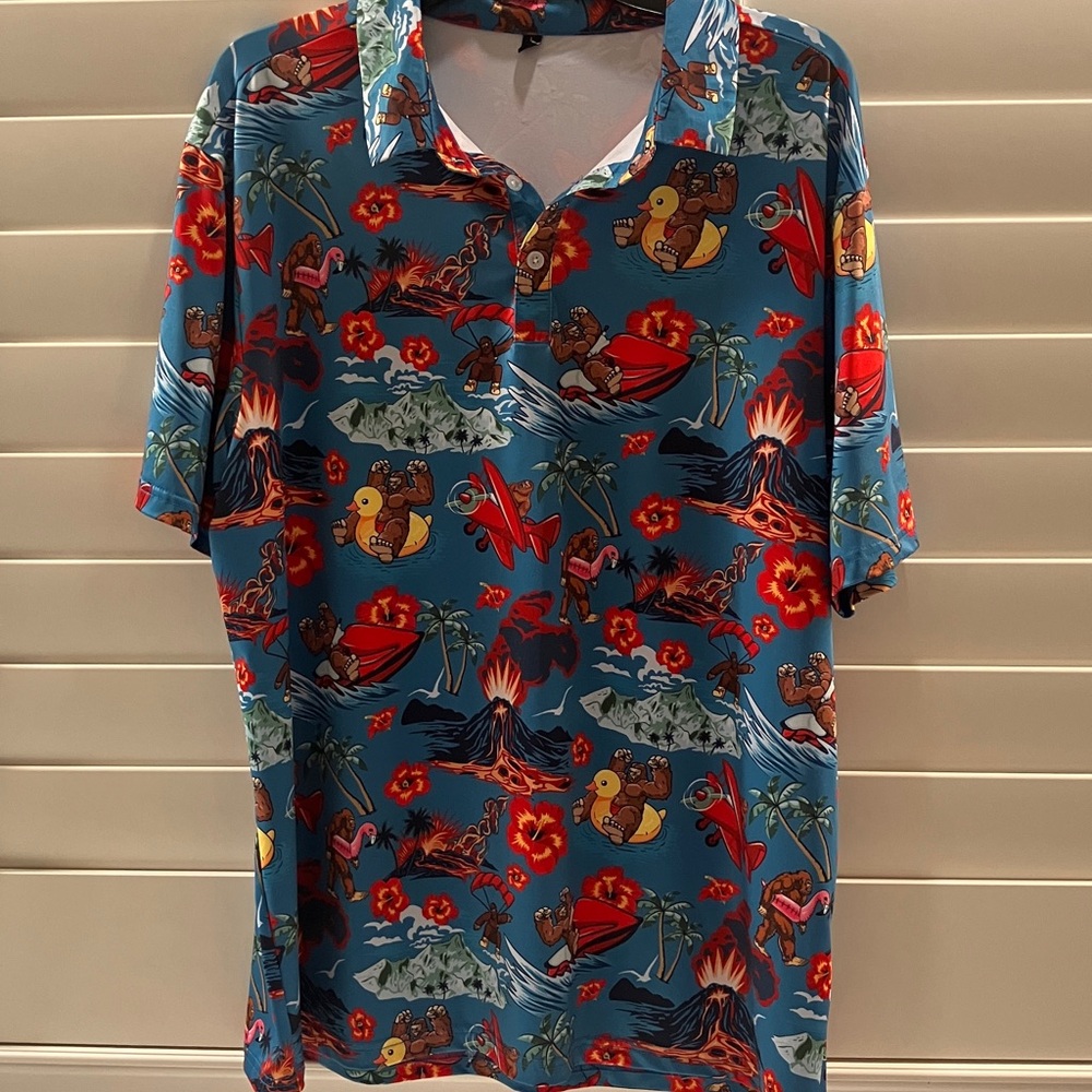 Tropical Sasquash and The Volcano Print Polo Shirt
